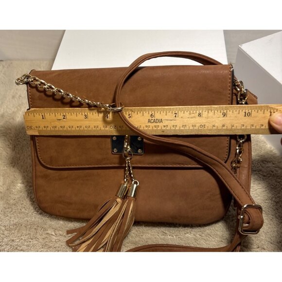 Call It Spring Crossbody Purse Brown Faux Leather Bag Gold Chain & Tassel Accent - Picture 12 of 12